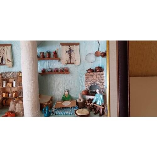 Turkish village house relief, handmade miniature painting frame painting