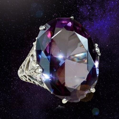 Luxury Big Oval Purple Crystal Zircon Rings For Women Vintage Rose Gold Filled Black Stone Engagement Ring Mother Gift