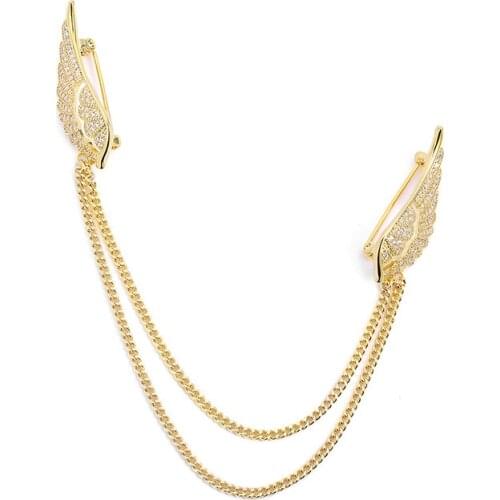 Luxury Korean Womens Cubic Zirconia Angel Wings Long Chain Drop Brooches For Women Corsage Party Clothes Decoration Jewelry