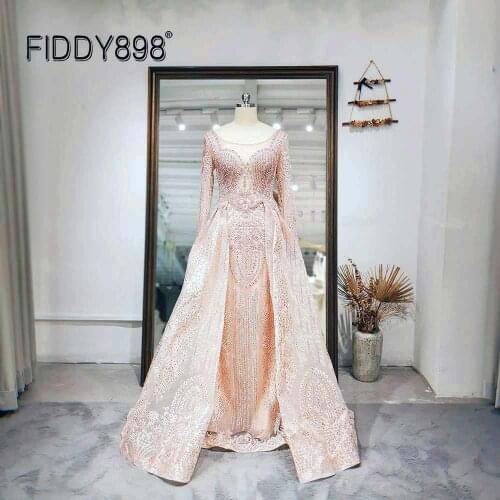 Pink Evening Dress A-Line Long Prom Dress Lace Beaded Formal Evening Gown Blue robe de soirée de mariage
