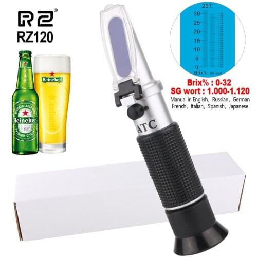 RZ Beer Refractometer Wort Meter Alcohol Brix 0~32% And Alcohol 1.000~1.120 SG Specific Gravity Handheld Hydrometer Tester RZ120