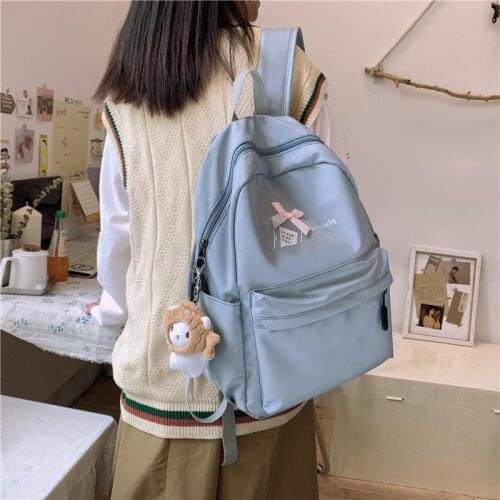 Women Backpack Fashion For Teenage Girls Campus School Bag Cute Bow Design College Preppy Style Backpack Travel Solid Mochila
