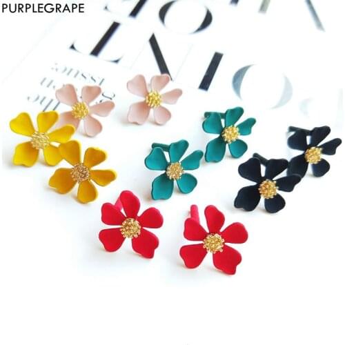 Ear pin alloy Diy jewelry charms earrings accessories fine color flowers fashion Minimalist 6pcs PURPLEGRAPE