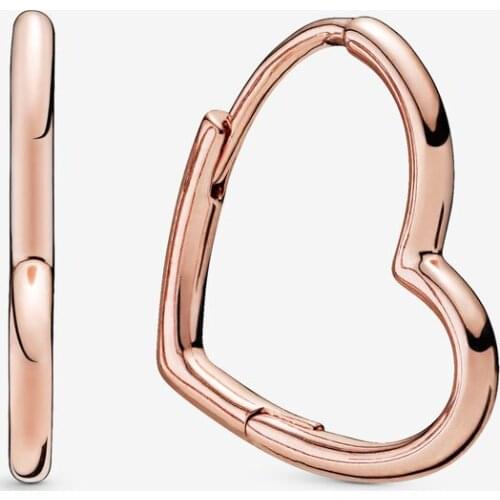 2020 New Real 925 Sterling Silver Rose gold Asymmetrical Heart Hoop Earrings For Women European Style Fashion Earring Jewelry