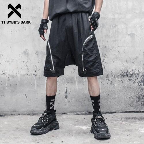 11 BYBBS DARK Summer Zipper Pocket Baggy Shorts Pants Men Functional Cargo Streetwear Knee Length Elastic Waist Shorts Joggers