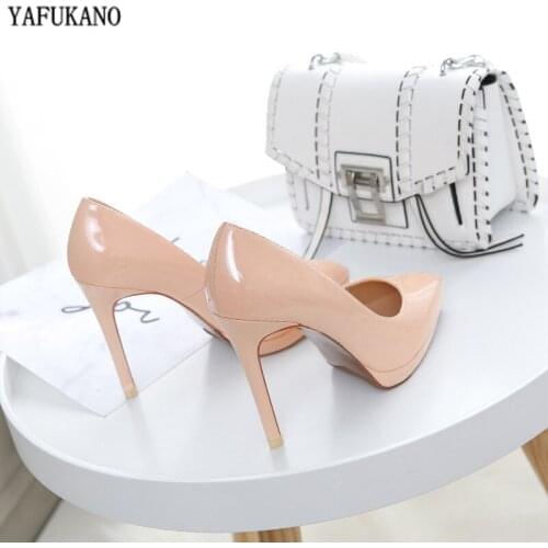 Womens High Heels 2020 New Sexy Pointed Toe Thin Heel Platform Patent Leather Pumps Party Dress Wedding Shoes Elegant Lady 11cm