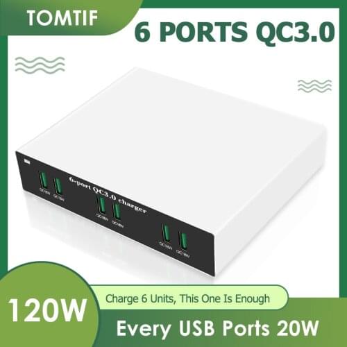 TOMTIF 120W Multi USB Charging Station Mobile Phone Desktop Charger 6 USB QC3.0 20W Smart Quick Charge QC 3.0 EU AU US UK Plug