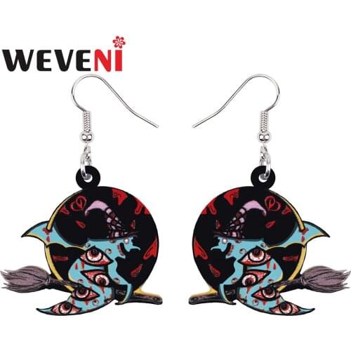WEVENI Halloween Acrylic Round Shape Horror Eyeball Witch Ghost Earrings Fashion Drop Dangle Charm Jewelry For Women Girls Gift