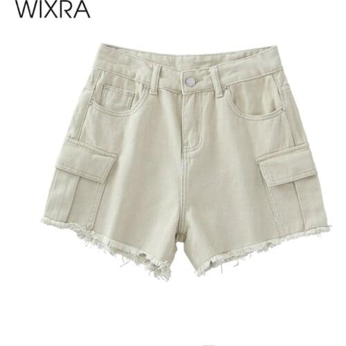 Wixra Basic Shorts Summer BF Style Female Solid High Waist Casual Women Worn Loose Front Long Behind Bottons