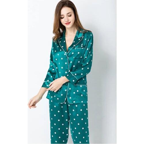 Women Fashion 100 Silk Pajamas Sleepwear pijama Suit pyjamas Set Gold Full Silk Lady Blue Red Long Length19 momme Ladies