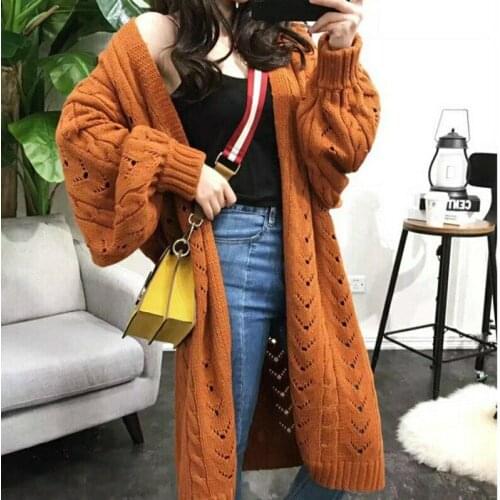 Womens hole hollow long sweater sweater knit cardigan jacket women