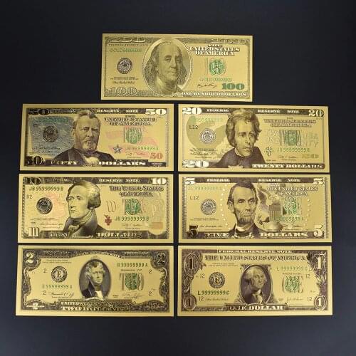 Gold foil Dollar Banknote 7pcs Gold Silver Colorful Fake Money With 100 Dollar Envelope Packaging For Collection Gift