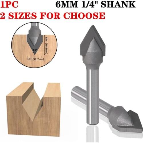 1pc 6mm shank V Bit CNC solid carbide end mill 3D Router Bits for Wood 1/4 shank 60 degree tungsten woodworking milling cutter