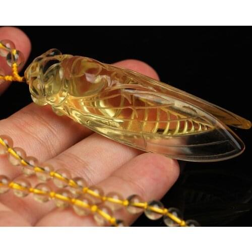 1Pcs Natural Cute Citrine Crystal hand-carved golden cicada knowing pendant ornaments citrine cicada necklace holiday party gift