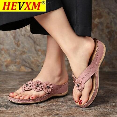 2021 Summer Flat Sandal For Women 5 Colors Sandales Multicolor handmade retro flowers flip-flops Women Slippers sandalias mujer