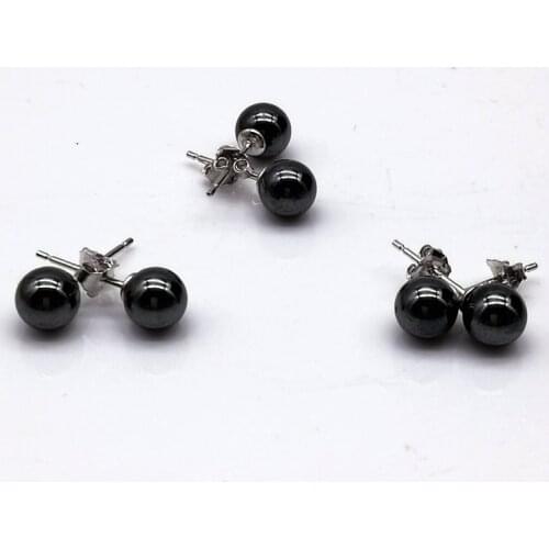 3 pairs of fashion simple circular hematite silver earrings stud earrings chic 6 mm