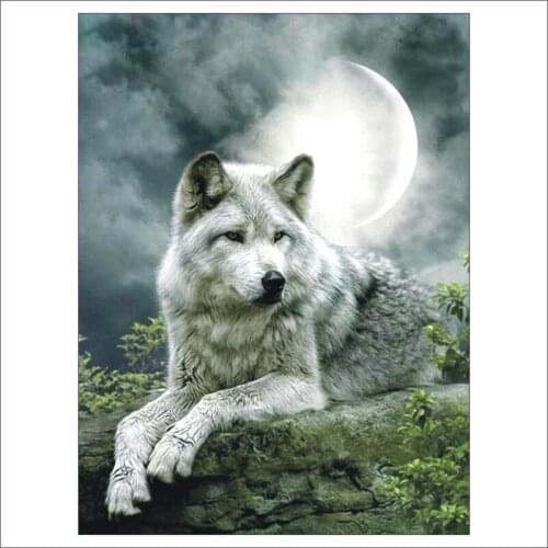 5D DIY Diamond Animal White Wolf Full Embroidery Mural Home Decoration Mosaic Cross Stitch Set Mural T064
