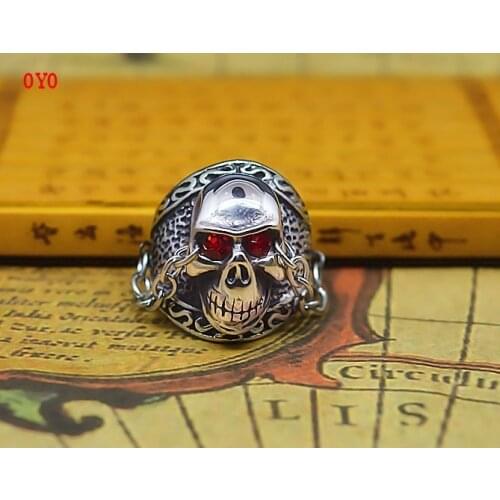 925 sterling silver skull with ruby eyes ring