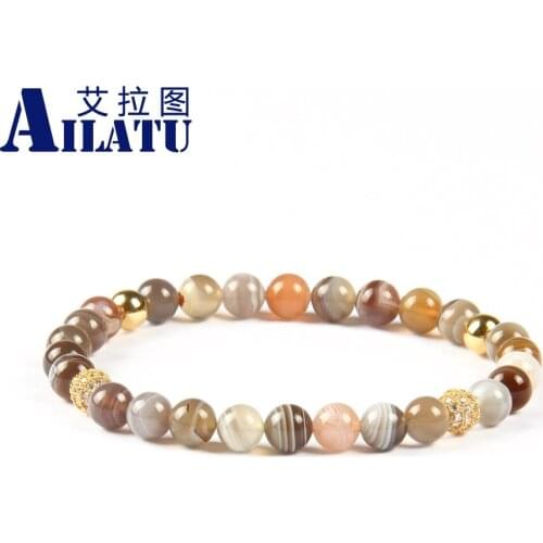 Ailatu Girl Fashion Jewelry WoMens Beaded Clear Cz Bracelet with 6mm Natural Botswana Stone Beads