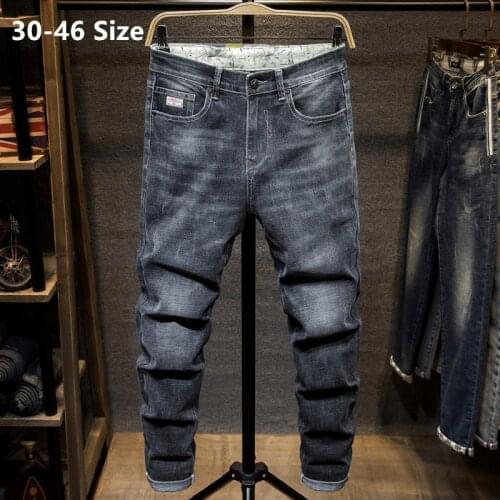 Plus Size 40 42 44 Classic Style Mens Black Blue Jeans 2020 Autumn New Fashion Cotton Denim Pants Male Brand Trousers