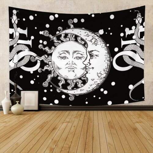 Sun and Moom Black Tapestry Vintage Exotic Summer Plant Nature Frame for Bedroom Photography Wall Decor