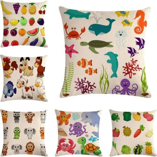 45*45cm Beautiful Cartoon Pattern Cotton Linen Throw Pillow Cushion Cover Home Decoration Sofa Bed Decor Decorative Pillowcase
