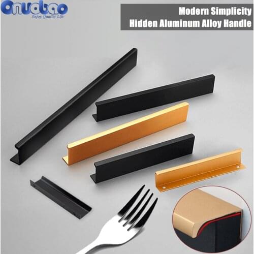 Onuobao Cabinet Door Invisible Handle Aluminum Alloy Simple Modern Embedded Wardrobe Drawer Extension Hidden Furniture Handle