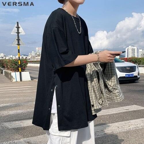 VERSMA Japanese Trendy Side Button Design T-shirts Men Women Summer Streetwear Short Sleeve Unisex Tees Shirts Male Dropshipping