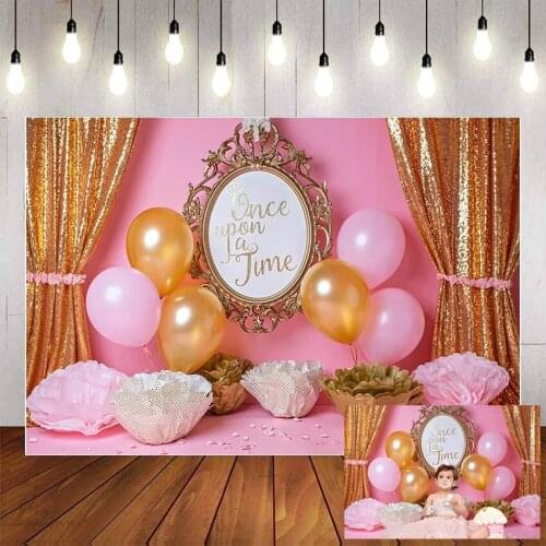 HUAYI Photography Backdrop Pink Girls Princess 1st Birthday Decorations Baby Shower Photo Background Cake Smash Studio Photoprop