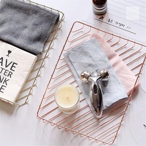 Scandinavian Storage Basket Rose Gold Metal Organizer Basket Simple Fruit Bread Baskets Office Paper Stationery Finishing Frame