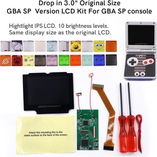 Easy to Install Drop In GBA SP 3.0" Original Size IPS LCD For Gameboy ADVANCE SP No Need to Cuting Shell
