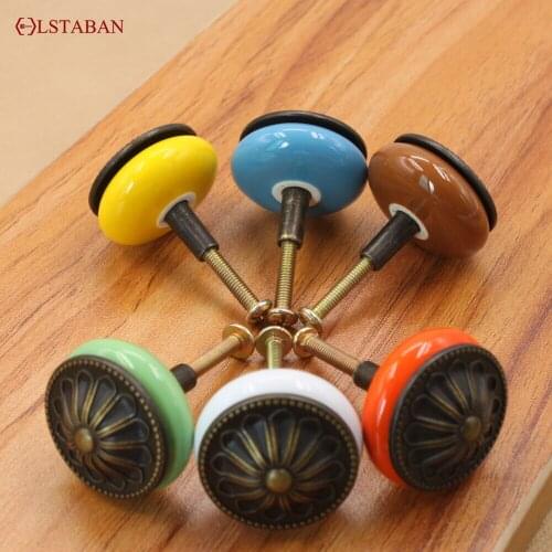 LSTABAN Modern Minimalist Cabinet Drawer Shoe Cupboard Wine Cabinet Antique Copper Single Hole Round New White Ceramic Handle