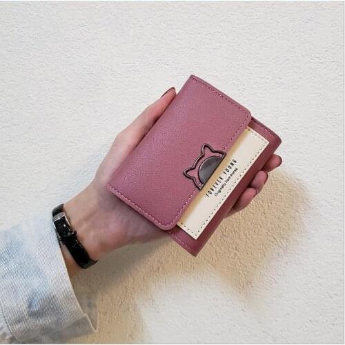 Leather Trifold Small Wallet Coin Purses Lightweight Compact Snap Closure Credit Card Holder with ID Window for Travel Shopping