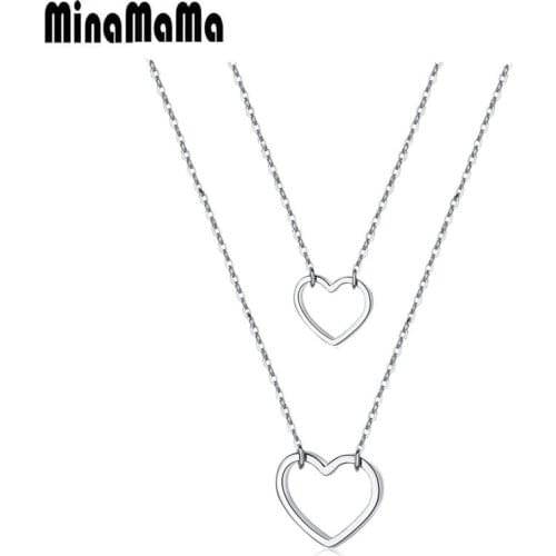 Stainless Steel Multi-layer Layered Thin Chain Hearts Pendants Necklaces For Women Heart Choker Jewelry Valentines Day Gift