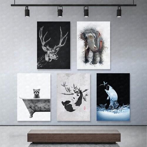 Modular Pictures Black White Deer Canvas Painting Wall Art Ship Cat Posters Prints Modern Living Room Home Decor No Framework