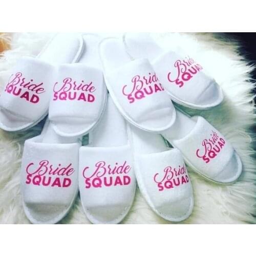 Customize fushia bride squad wedding bridesmaid bride groom spa soft open toe slippers hen night Bachelorette party favors gifts