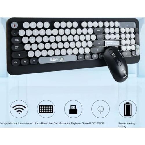 Punk keyboard and mouse set keys retro cute wireless keyboard and mouse set mini wireless keyboard and mouse set