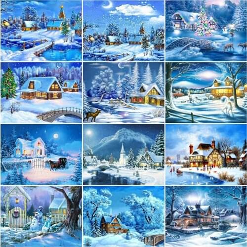 HUACAN Painting By Number Winter Landscape Drawing On Canvas Paint By Numbers Handpainted House Kits Home Decor