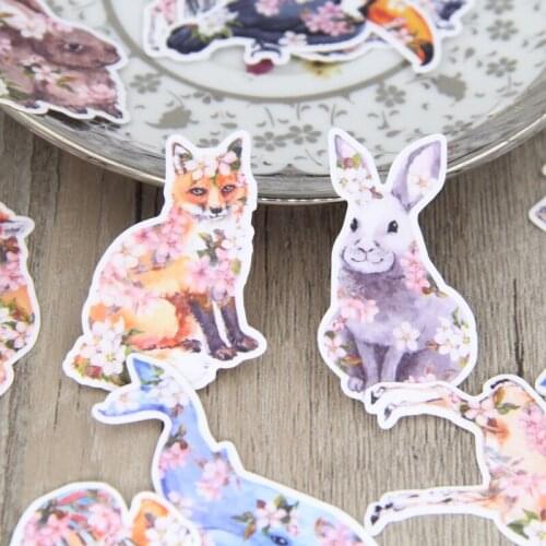 22pcs Beautiful Flower Animals Sticker Pack Fox Bunny Fish Whale Diary Decorative Scrapbooking Stickers for Laptop Phone Case