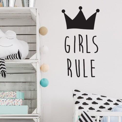 Girls Bedroom Wall Decal Quotes Girls Rule Removable Interior Vinyl Wall Stickers For Kids Rooms Crown Pattern Home Decor SYY824