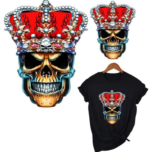 Crown Skull Iron on Patches for Clothing Style Punk Diy T-Shirts Applique Washable Heat Transfer Vinyl Stickers patch Hot A16