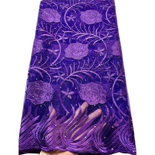 Nigerian Wine Lace Fabric With Stones African Mesh Fabric 5Yards French Net African Lace Fabric 2021 High Quality Lace VL91107