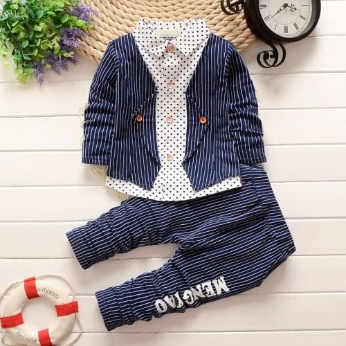 2016 New Spring Baby Boys Clothing Set Toddler Boys 2pcs Clothes Suit Baby Infant Tracksuit Set Kids Gentleman Stripe Outfits