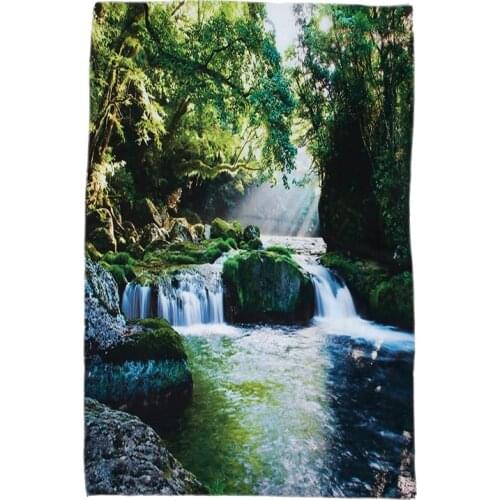 New Green Tapestry Rainforest Waterfall Decor, Foliage Jungle Misty Mountains and Mossy Rocks View, Bedroom Living Kids Girls Bo