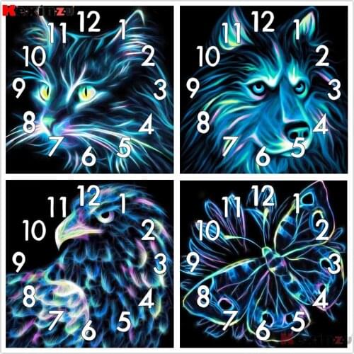 Full Diamond Painting kit Cross Stitch With Clock Mechanism Mosaic 5D Diy Square Round Animal Wolf 3d Embroidery Home Decor Gift