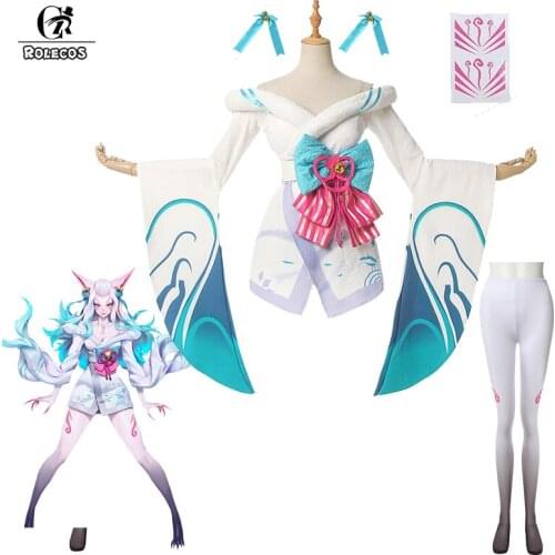 ROLECOS Game LOL Spirit Blossom Ahri Cosplay Costumes Sexy Dresses White Ahri Costumes for Women Cosplay Dress With Pants Set