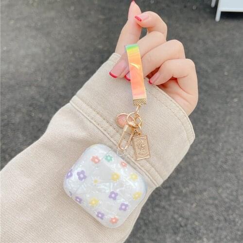 Luxury Pearl Case for Apple Airpods 1 2 Bracelet Chain Case for AirPods Pro Case Bluetooth Earphone Accessories Heart Flower Box