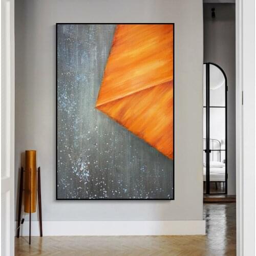 Hand Painted Abstract Oil Painting Wall Art Gray Orange Picture Minimalist Decorative Modern On Canvas For Living Room No Frame