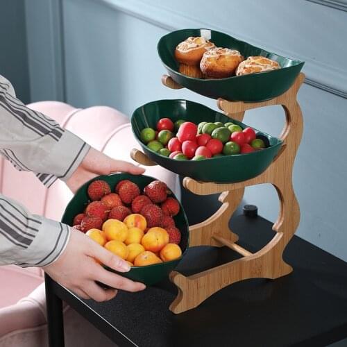 2/3 Tiers Fruit Plate with Wood Holder Snacks Candy Serving Plate Bowl Kitchen Organizer Rack Party Food Serving Display Tray