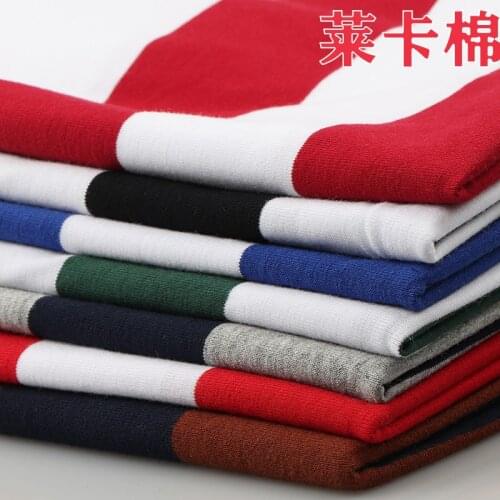 Knitted Cotton Wide Black and White Purplish Blue Stripes Stretch Cotton Lycra Cotton Fabric T-shirt Skirt Garment